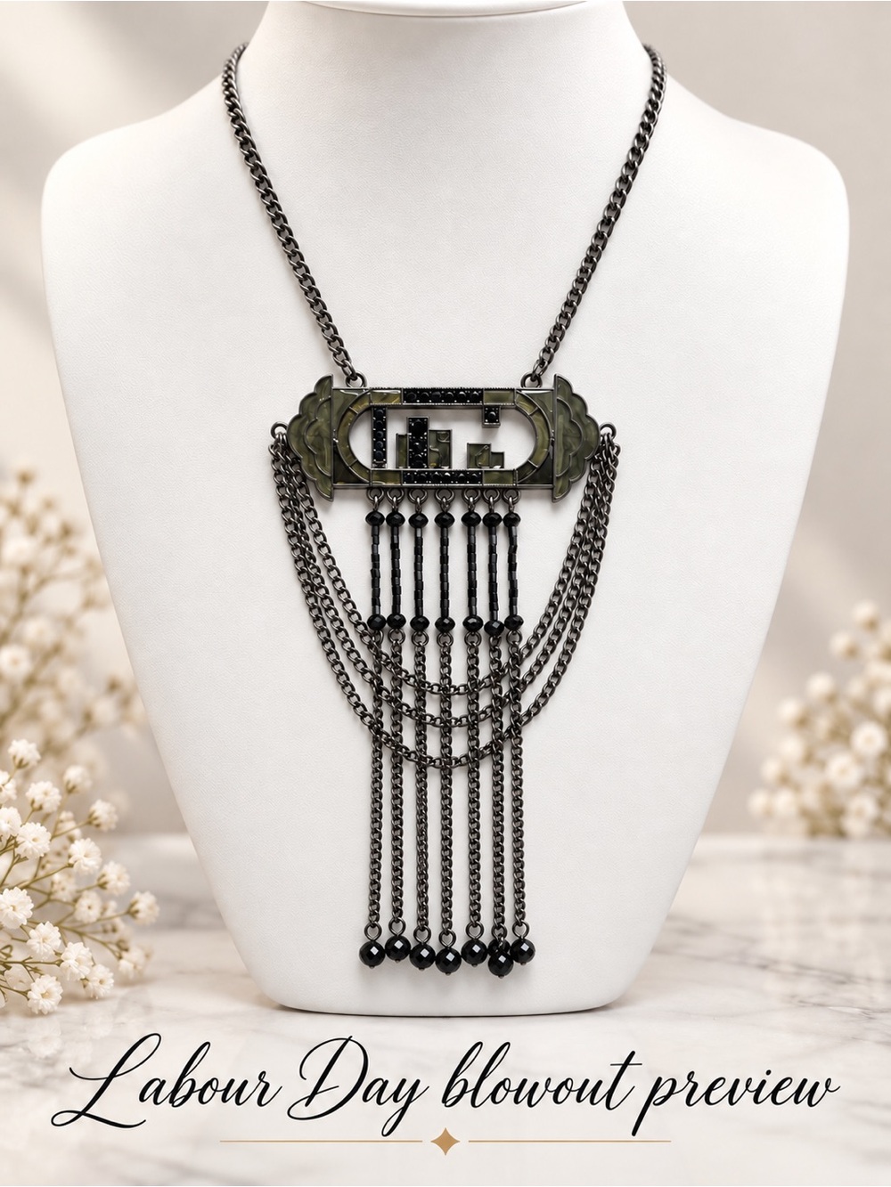 Art Deco Fringe Pendant Necklace with Beaded Tassels - Women Jewelry